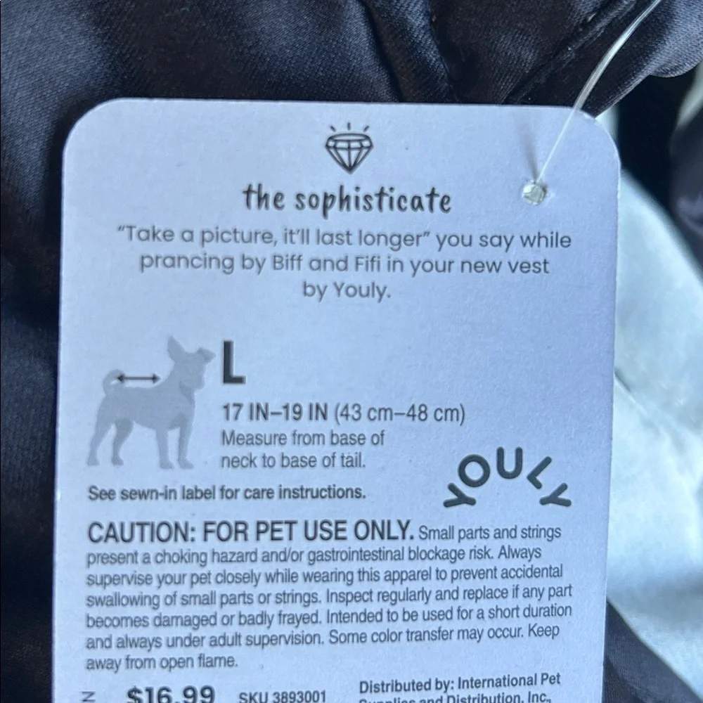 NWT YOULY black dog vest jacket L